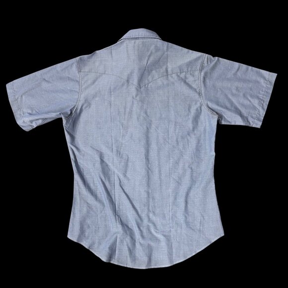 Vintage Western Pearl Snap Shirt Blue Short Sleeve Wrangler Cowboy Retro 15.5 - Picture 3 of 7
